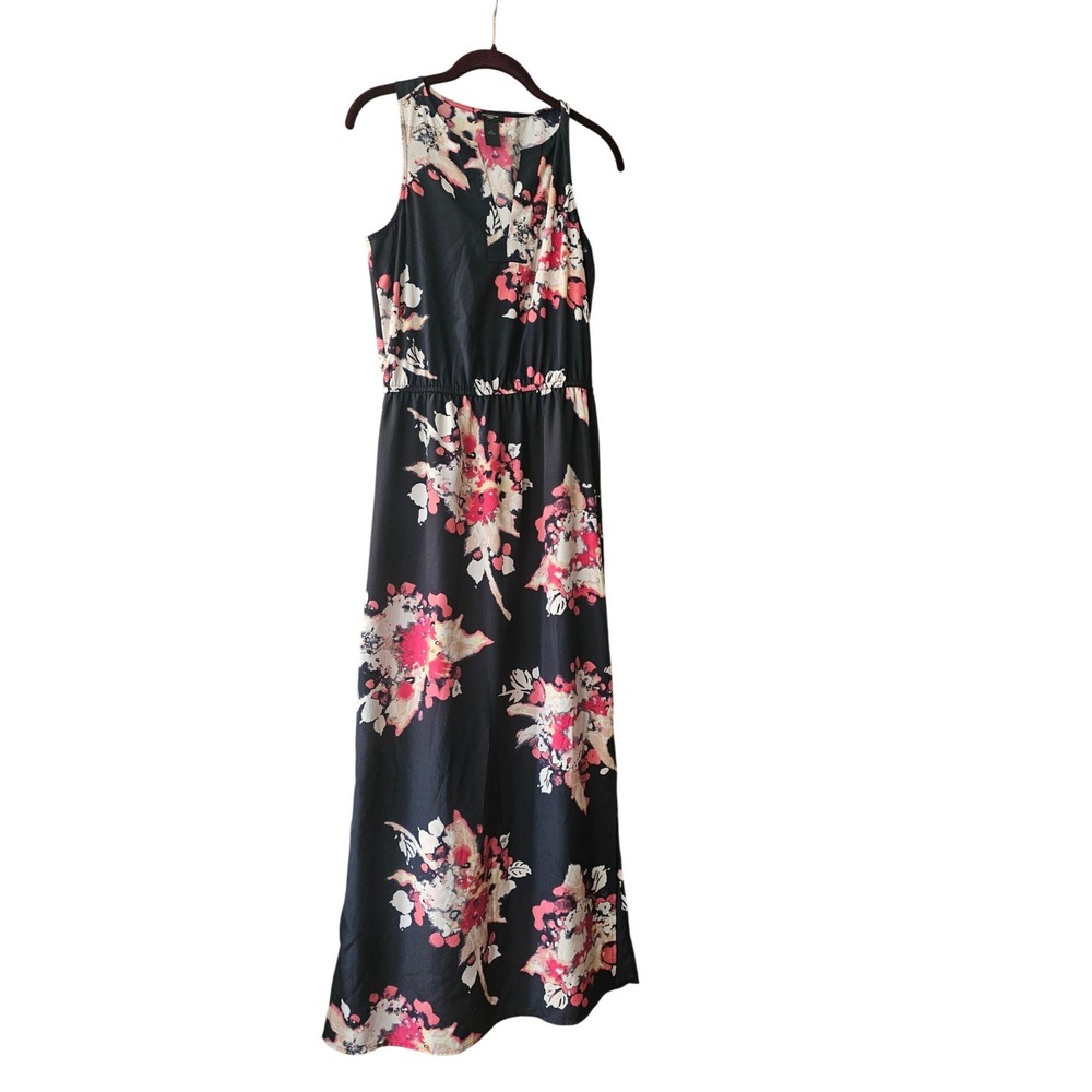 Ann Taylor Maxi Dress Womens SP‎ Navy Pink Floral Sleeveless Petite Summer